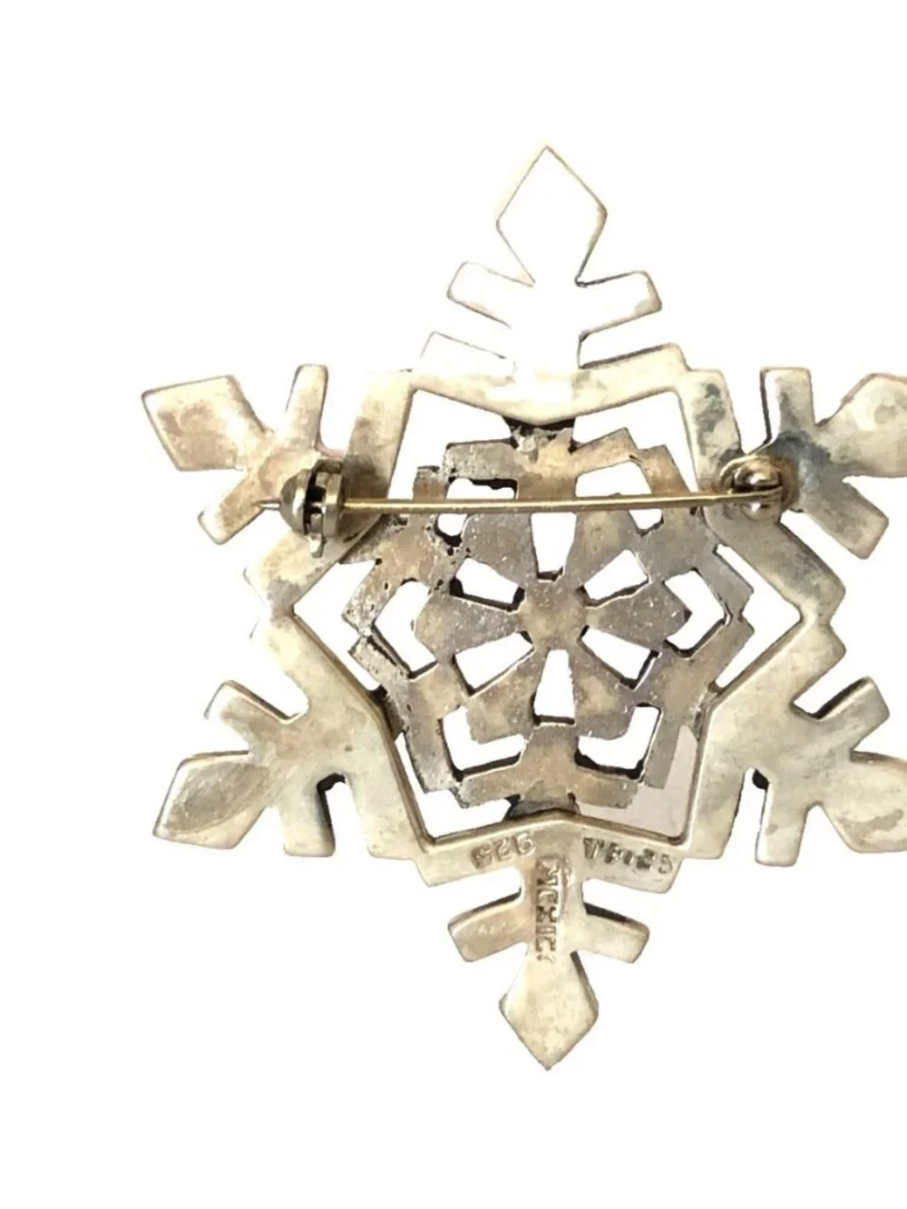 Snowflake Taxco Mexico Layered Sterling Silver 925 Pin Brooch 2.25